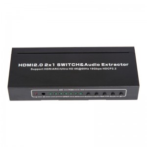 V2.0 HDMI 2x1 switcher och ljuduttagssupport ARC Ultra HD 4Kx2K @ 60Hz HDCP2.2 18 Gbps