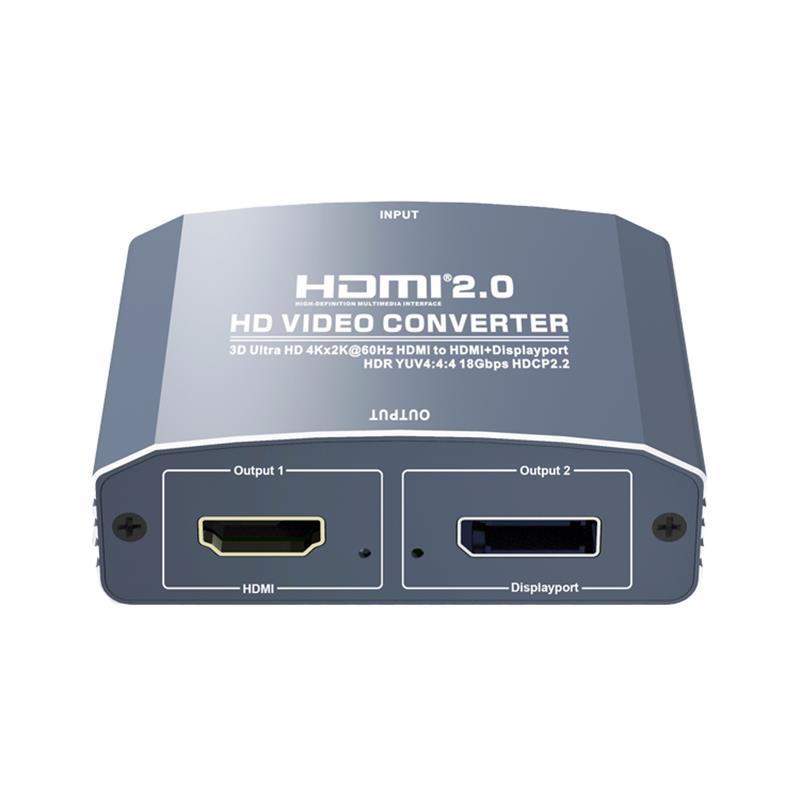 3D Ultra HD 4Kx2K @ 60Hz HDMI till HDMI + DP Converter stöd HDMI2.0 18 Gbps HDR YUV4: 4: 4 HDCP2.2