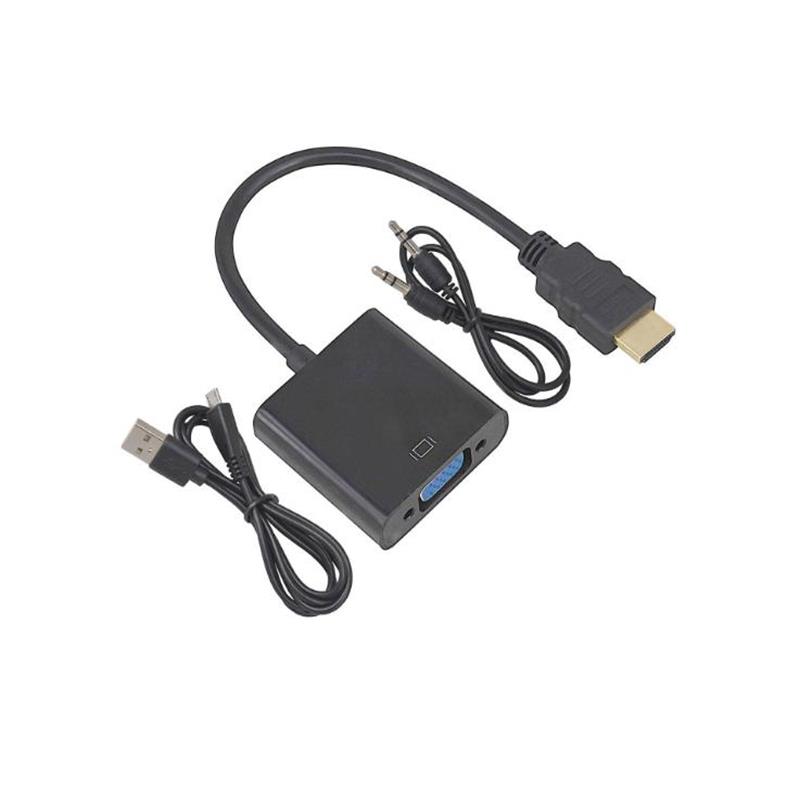 1080P HDMI till VGA 15cm Cable med 3.5mm audio,MikroUSB för laddning